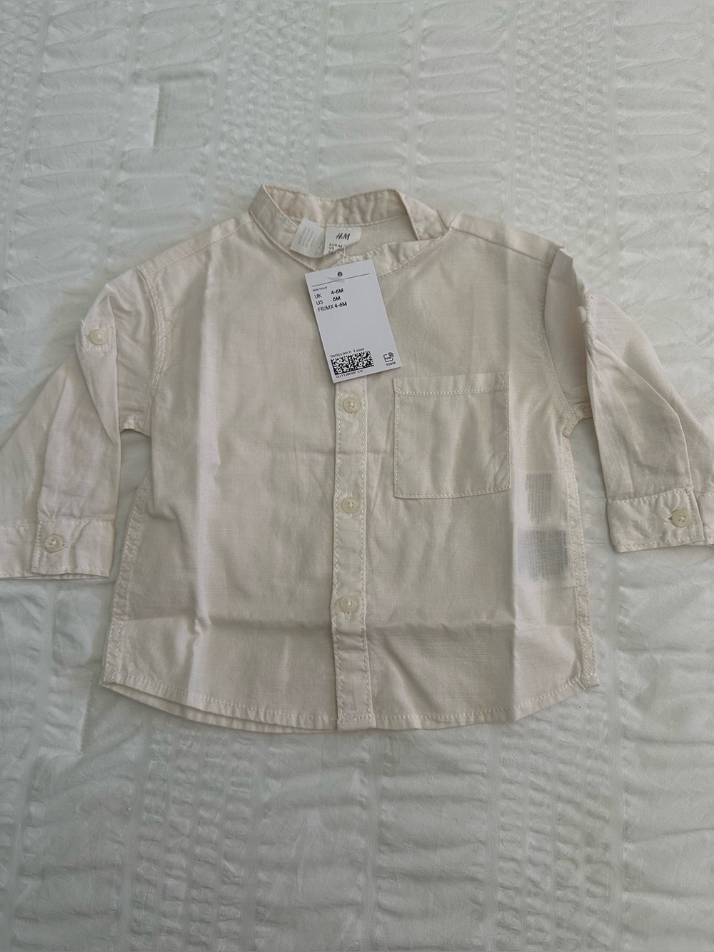 H&M Light Beige Banded Collar Button-Down Kids Shirt 4-6M